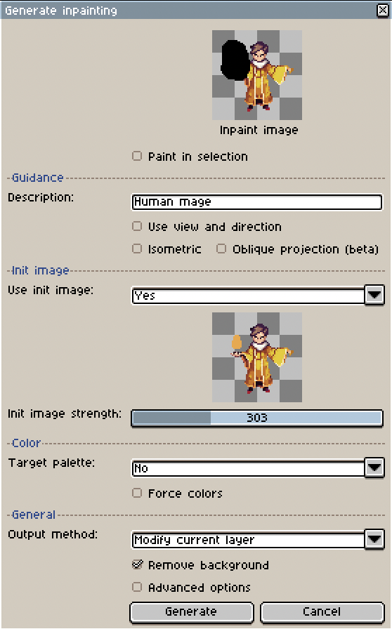 Setting for inpainting and init image