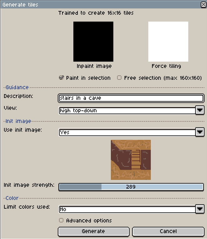 Settings of the map tiles tool before generating