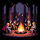 Pixel art campfire scene
